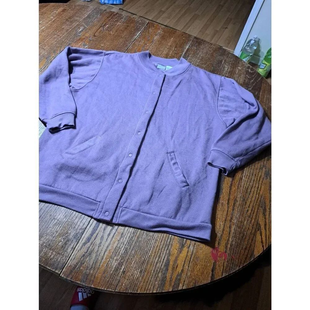 Vintage Large Blair Purple Snap Front Long Sleeve Fleece Jacket Cardigan Pockets